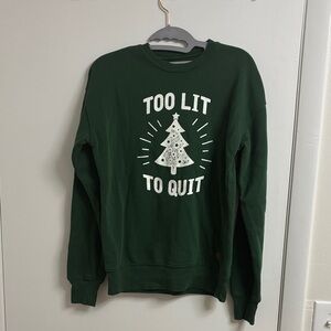 Tipsy Elves Green Women’s Sweater Christmas Too Lit To Quit XS
